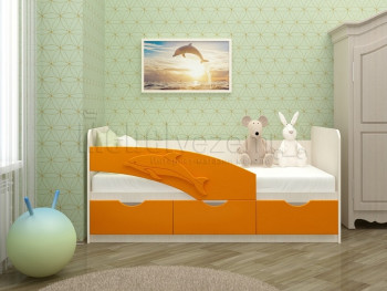 Дельфин-3 Кровать детская 3 ящика без ручек 1.6 Оранжевый глянец в Дубровино - dubrovino.mebel54.com | фото