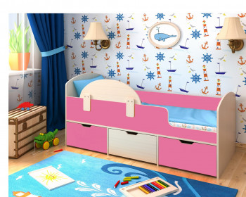 Кровать Малыш-мини Дуб молочный/Розовый в Дубровино - dubrovino.mebel54.com | фото