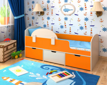 Кровать Малыш-мини с бортиком Дуб молочный/Оранжевый в Дубровино - dubrovino.mebel54.com | фото