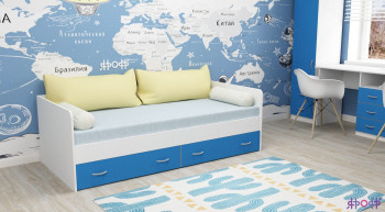 Кровать с выкатными ящиками Белое дерево/Голубой в Дубровино - dubrovino.mebel54.com | фото