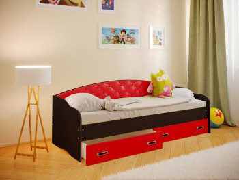 Кровать Софа-7 с мягкой спинкой (800х1900) Венге/Красный в Дубровино - dubrovino.mebel54.com | фото