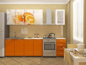 Кухонный гарнитур 1,6м Апельсин (Белый/Оранжевый металлик/Фотопечать апельсин) в Дубровино - dubrovino.mebel54.com | фото