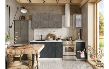 Кухонный гарнитур Нувель 1800мм белый/бетон коричневый/бетон черный в Дубровино - dubrovino.mebel54.com | фото