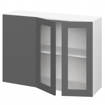 Норд ШВУПС 1000 Шкаф верхний угловой со стеклом (Софт черный/корпус Белый) в Дубровино - dubrovino.mebel54.com | фото