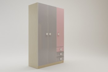 Шкаф 3-х створчатый с ящиками Грэйси (Розовый/Серый/корпус Клен) в Дубровино - dubrovino.mebel54.com | фото