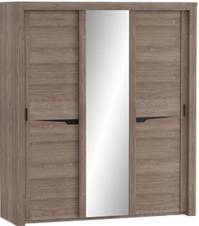 Шкаф трехдверный Соренто с раздвижными дверями Дуб стирлинг/Кофе структурный матовый в Дубровино - dubrovino.mebel54.com | фото